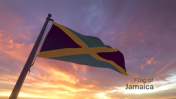 Jamaica Flag on a Flagpole V3
