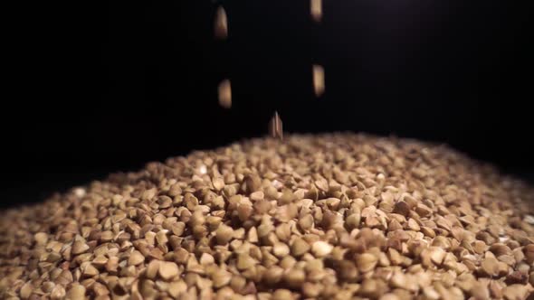 Buckwheat Groats Are Poured Into a Pile of Buckwheat