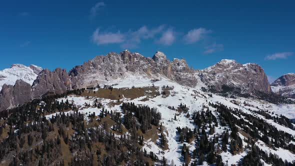 Pizes De Cir Mountain and Gardena Pass in Winter