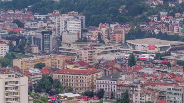 Aerial view of the southern part of Sarajevo city timelapse.