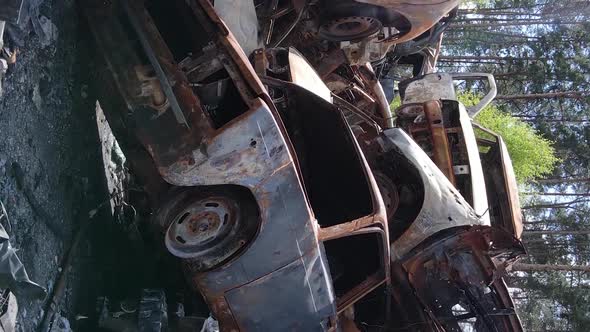 Vertical Video of Destroyed Cars in the City of Irpin Ukraine