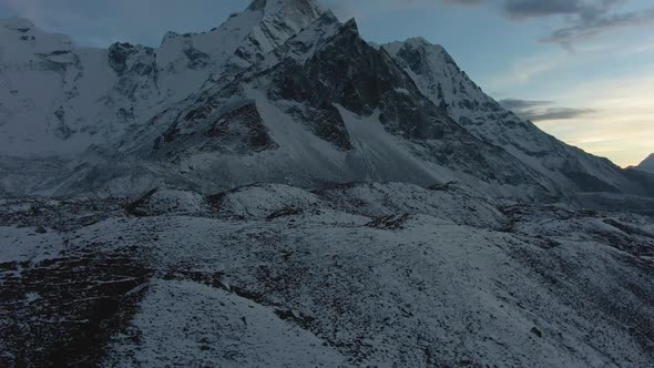Ama Dablam Mountain at Sunset. Himalaya, Nepal. Aerial View