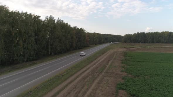 Aerial view of the white wedding car 03