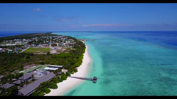 Aerial sky of tranquil sea view beach time by blue sea with white sand background of journey near re