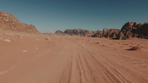 Off-Road Desert Driving in Wadi Rum, Jordan. 4K