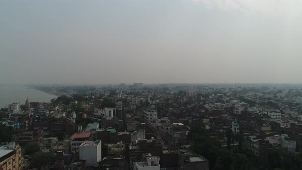 City of Varanasi (Benares) in Uttar Pradesh in India seen from the sky