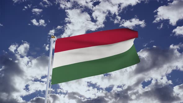 Hungary Flag With Sky 4k