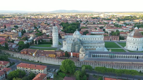 Aerial view of Pisa with the Leaning tower, Italy.