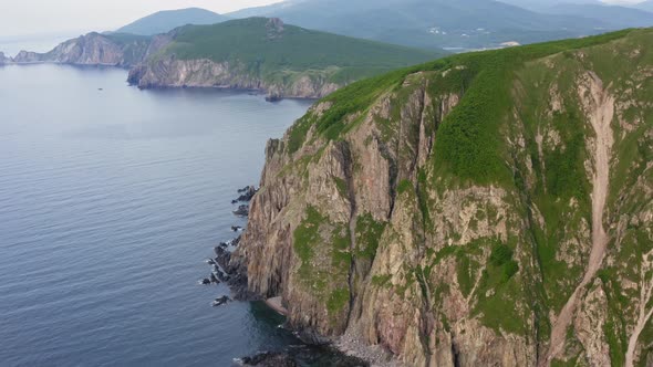 Drone View of the Rocky Cliffs of Cape Vatovskiy