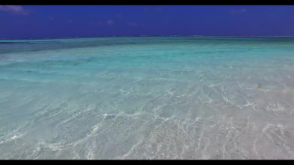 Aerial view panorama of perfect island beach journey by shallow sea and clean sandy background of jo