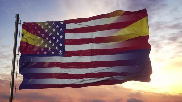 Arizona and USA Flag on Flagpole
