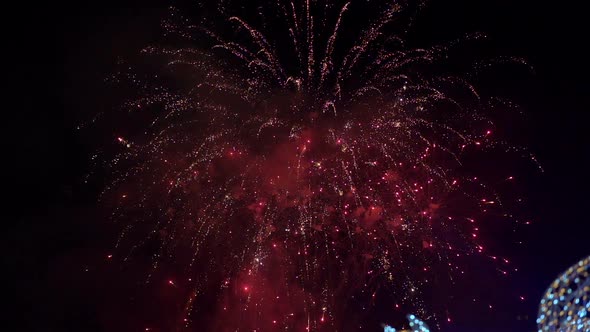 Fireworks in the Night Sky. Slowmotion Shot