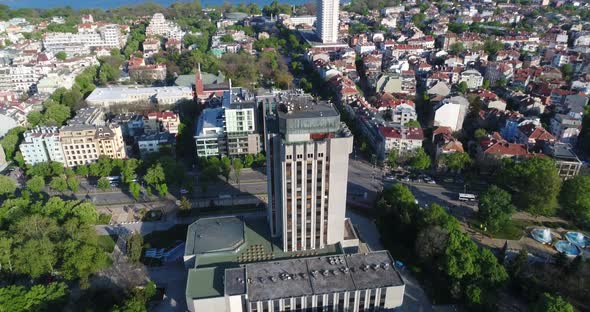 Aerial video of the city center of Varna. Varna is the sea capital of Bulgaria.