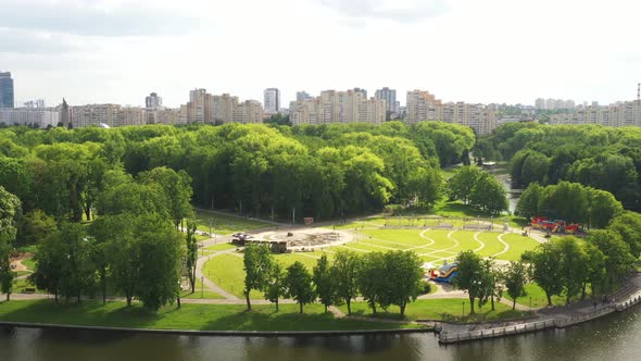 Top View of the Victory Park in Minsk and the Svisloch River