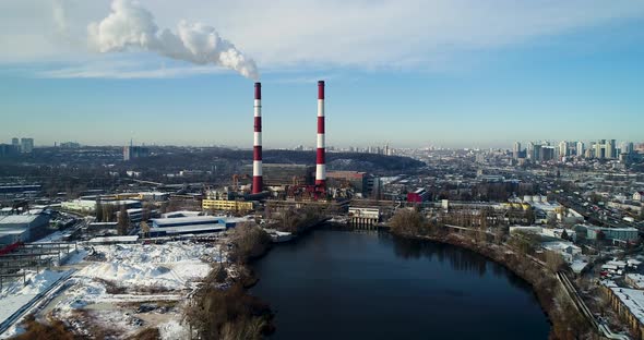 Aerial View of the Waste Incinerator Plant With Smoking Smokestack