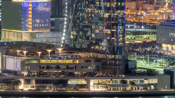 Aerial Skyline of Abu Dhabi City Centre From Above Night Timelapse