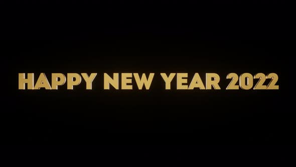 Happy new year 2022 text 3d gold with black isolated background. 4k resolution video 3d illustration