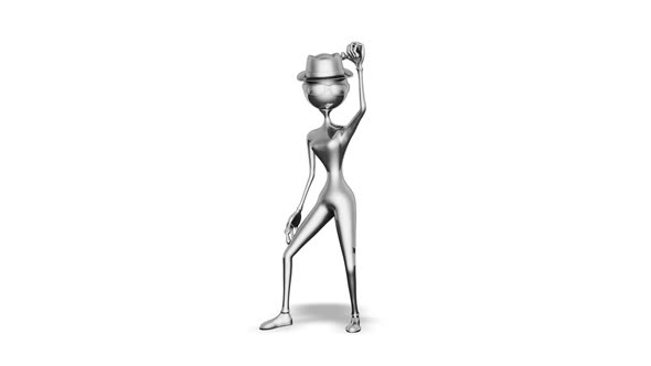 3D Silver Woman Dance  Looped on White