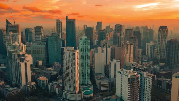 Sunset of Background Skyscrapers of Makati Distric in Manila the Capital of the Philippines