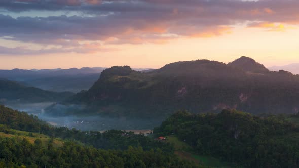 Panorama mountain landscape with Mist at morning,