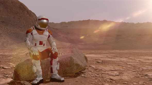 Astronaut Sitting on Mars and Admiring the Scenery