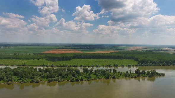 Fields and Danube River in Serbia