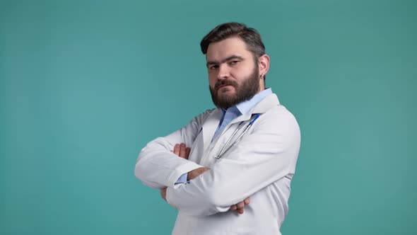 Selfconfident Doctor Man Hits in Chest Doc is Proud of Himself How Cool He is and Can Do Anything