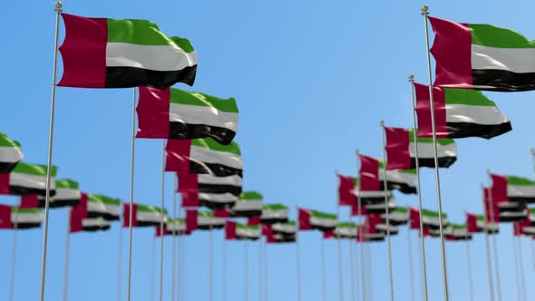 United Arab Emirates Row Of National flags Walk Throw Animation