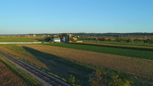 Drone View of Farmlands and Crops Waiting to be Harvested During the Golden Hour
