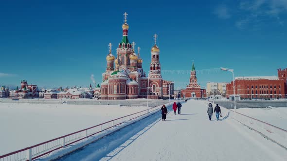 Aerial View Of The Kremlin And The Cathedral In Winter Yoshkar Ola