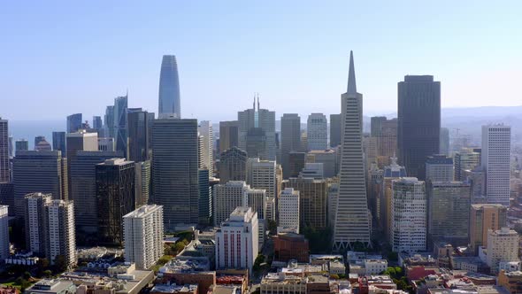 Aerial: Skyscrapers and downtown, drone view