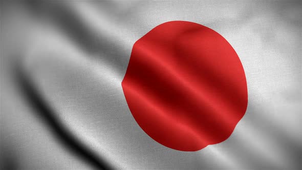 Japan Flag Closeup Blowing In Wind