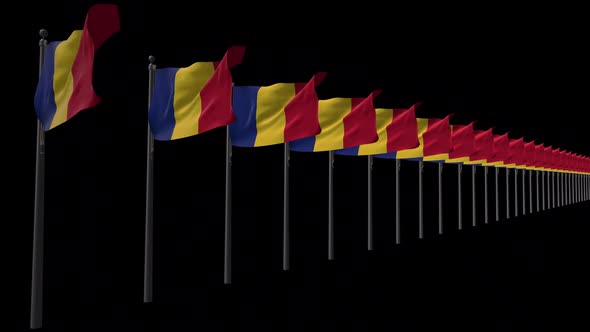 Row Of Romania Flags With Alpha 2K