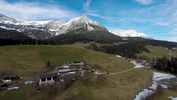 Flying Drone over Swiss Alps in Austria