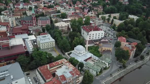 Beautiful View Of The Emperors Mosque In Sarajevo On The Banks Of The Milyacka V1