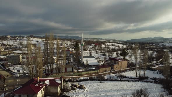 Aerial Drone Winter Snow Mosque