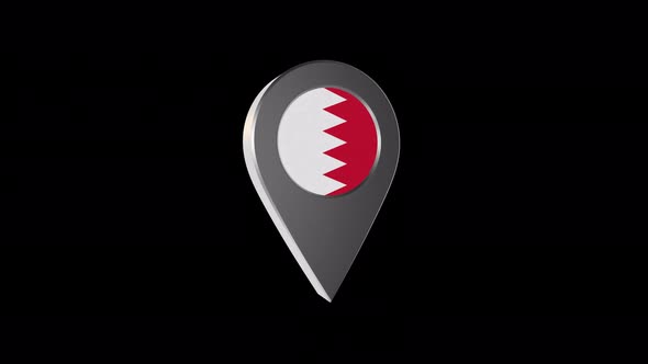 3d Animation Map Navigation Pointer With Bahrain Flag With Alpha Channel  - 4K