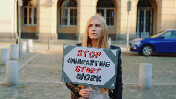 Young Woman Calling to Stop Quarantine and Start Working