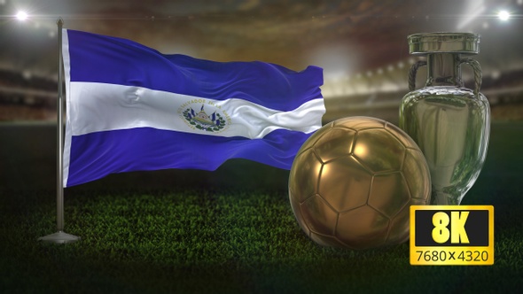 8K El Salvador Flag with Football And Cup Background Loop