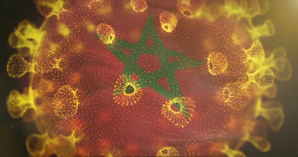 Morocco Flag With Coronavirus Microbe Centered 4K alt