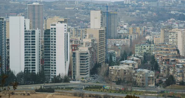 Time lapse shot of multistory buildings in Saburtalo district, view from Tbilisi Hippodrome, Georgia