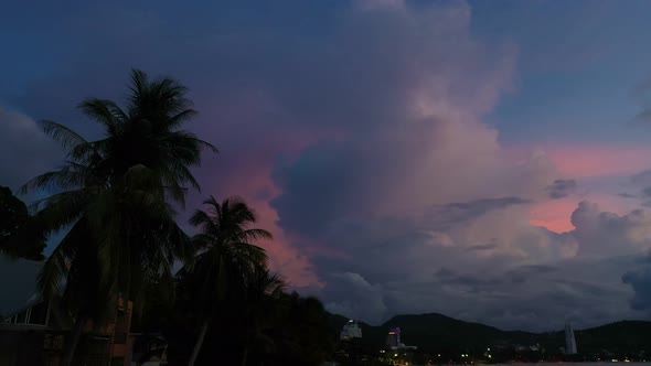 Aerial View Dark Cloud Above Patong Beach In Twilight.