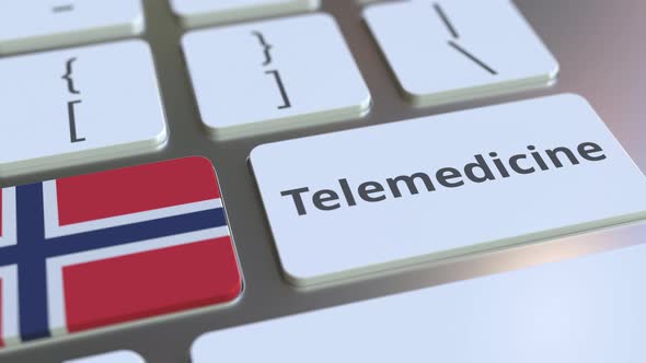 Telemedicine Text and Flag of Norway on the Computer Keyboard