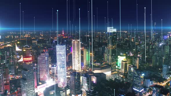 smart Connected city skyline. Futuristic network concept, city Technology.