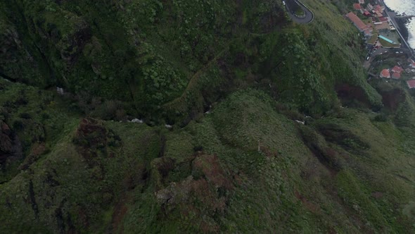 Aerial drone view of Paul do Mar from Faja da Ovelha in Madeira