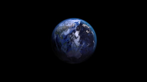 Realistic rotating planet earth animation in the black space, loop and looped background with copy s
