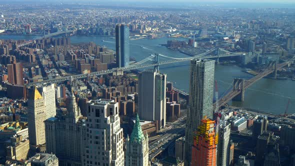 Wide Angle Aerial View Over Manhattan New York