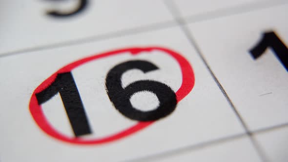 The Calendar 16Th Day of the Month is Circled