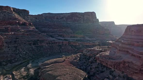 Flying through rugged country in the Utah desert in the San Rafael Swell