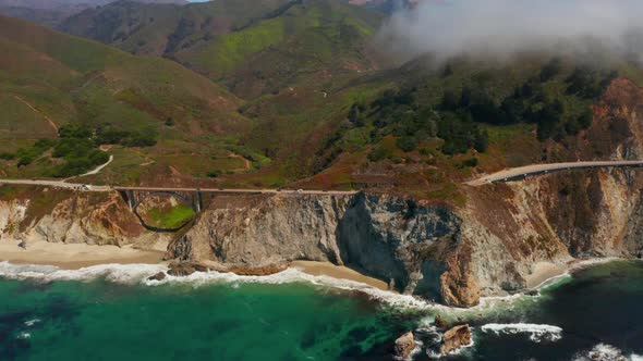 Arial View of the California Bixby Bridge in Big Sur in the Monterey County